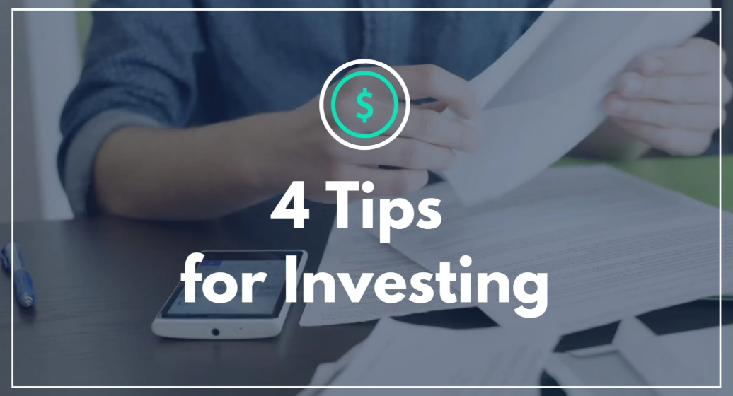 4 Tips for Investing' graphic, providing video marketing strategies for financial content.